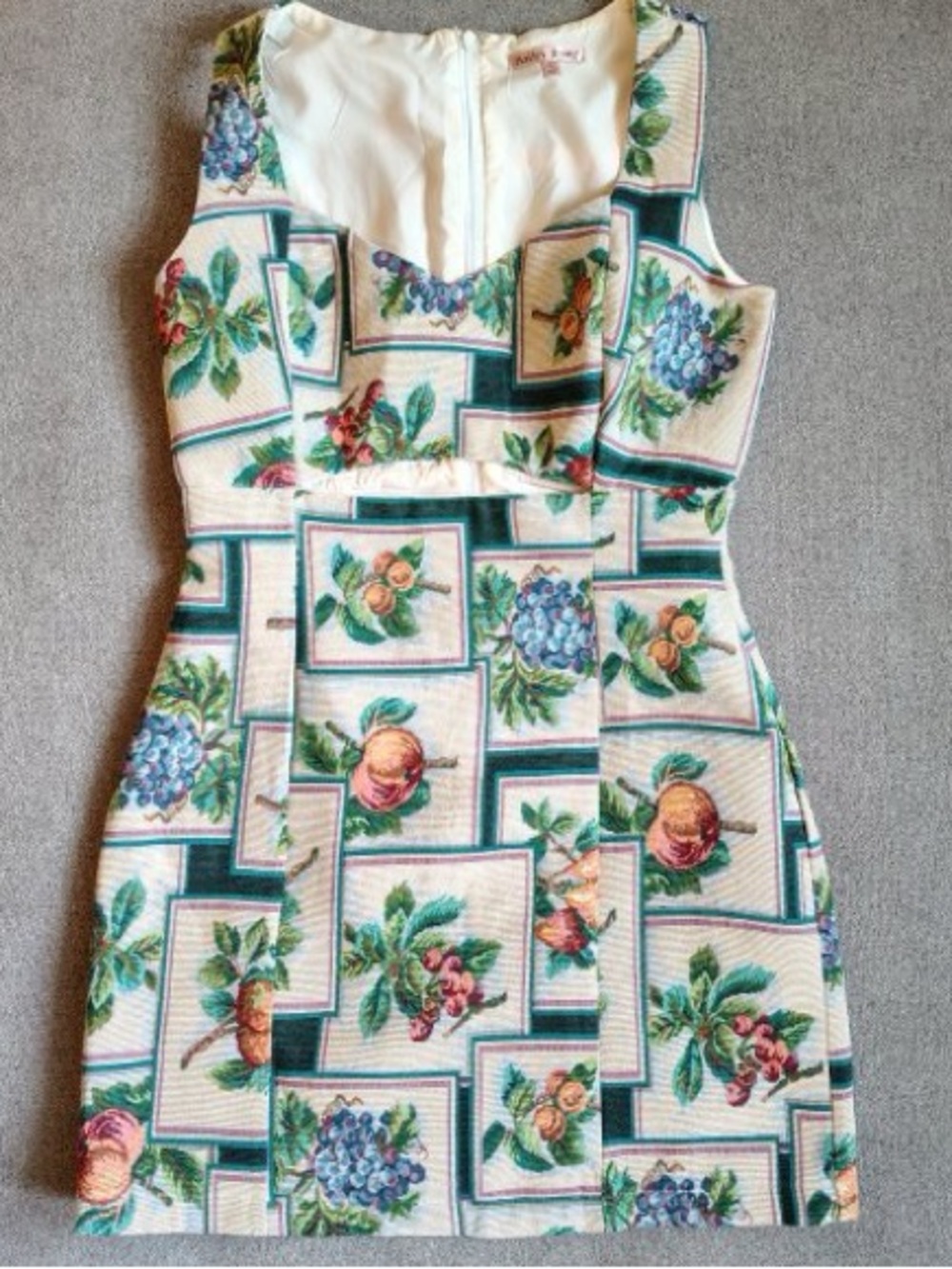 Tapestry Fruit Jacquard Mini Dress Women M Quilt Patch Square Neck Cottage Fairy